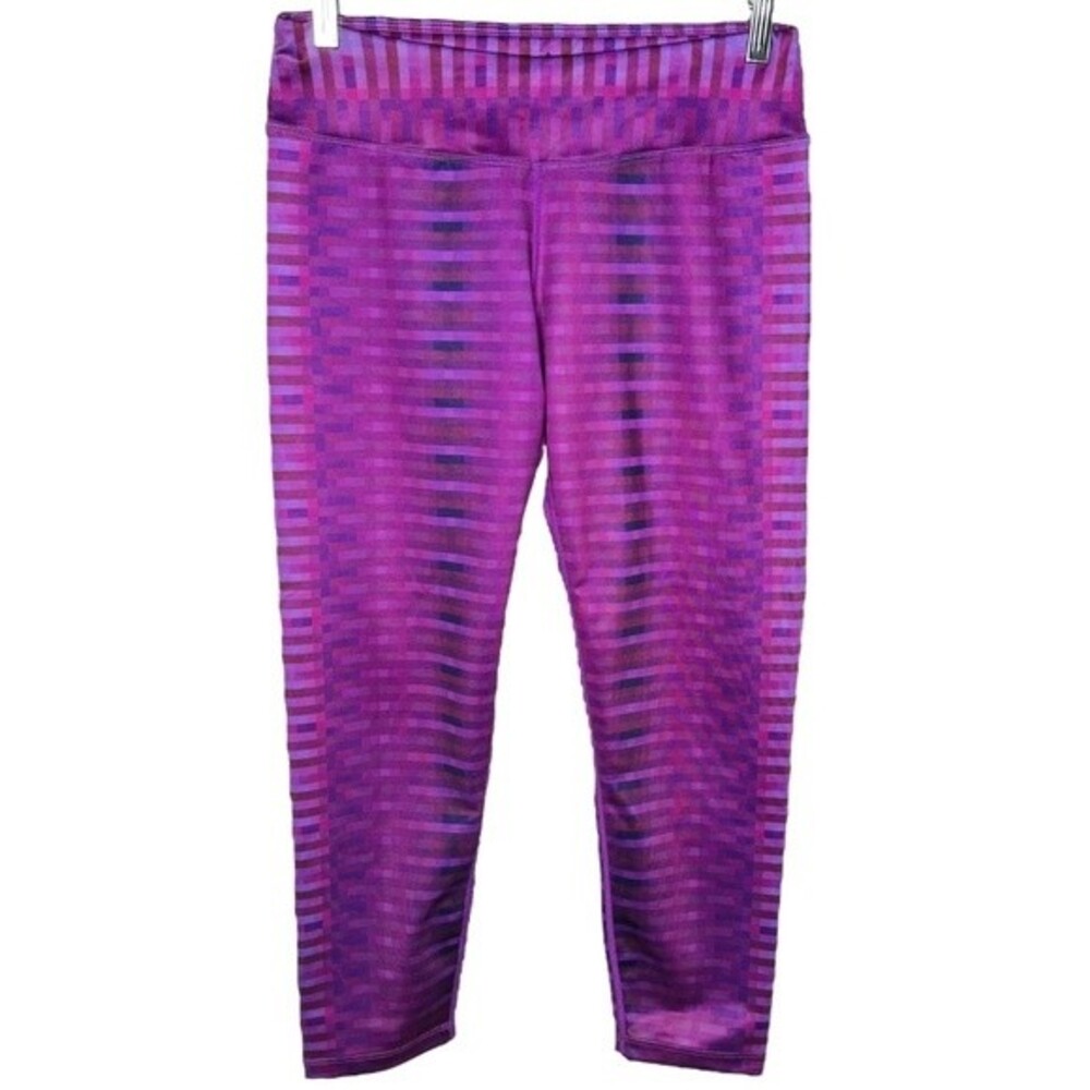 PrAna Capri Leggings sz M * Pixel Print Magenta Burgundy Purple Yoga Running Gym